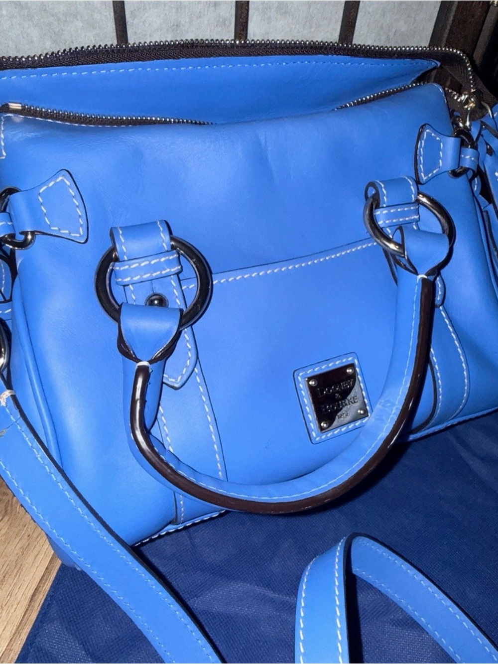 Dooney & Bourke Smooth Leather Sorrento Satchel - Marine Blue - Picture 10 of 15